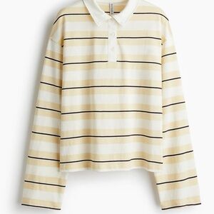 Striped  Polo Shirt - Cream, brown, and White